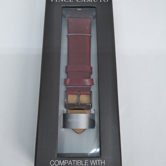 Vince Camuto 24mm Rich Burgundy Leather Watch Strap Fits Apple Watch 42/44/45mm - Picture 1 of 7